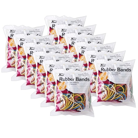 Charles Leonard Rubber Bands, Assorted Colors, 1-3/8oz Bag, PK12 56385